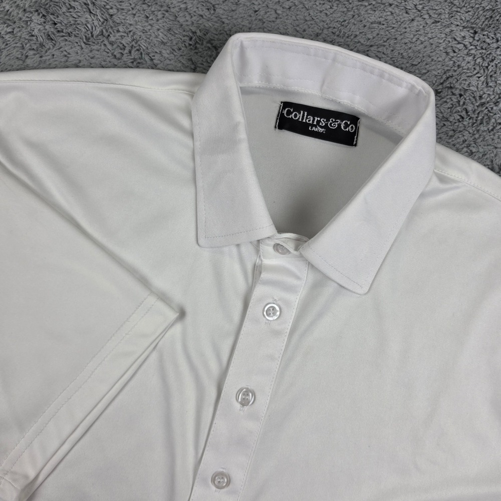 Collars & Co Polo Shirt Mens Large White Short Sleeve Performance Solid Classic